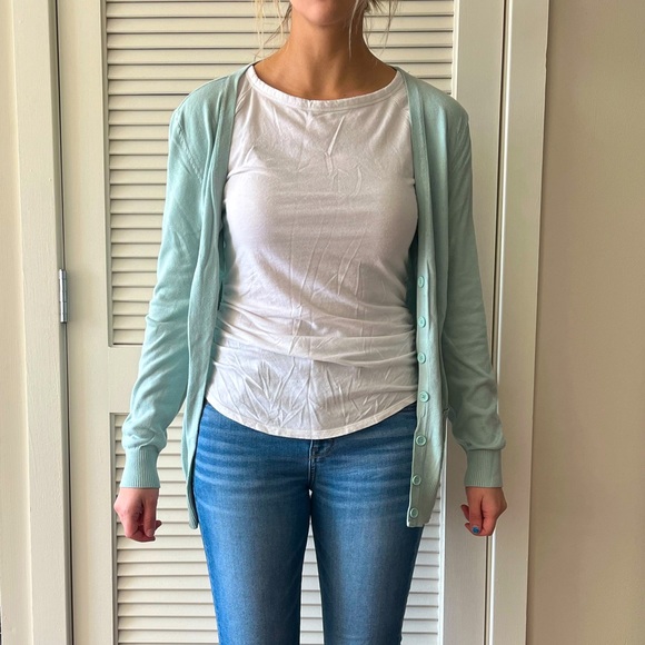 FOREVER 21 sea foam green button up cardigan - Picture 1 of 14
